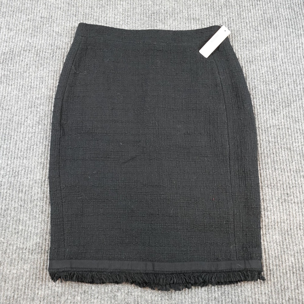 J.Crew Womens 4 Black Tweed Fringe Pencil Skirt Knee Length Lined F7106